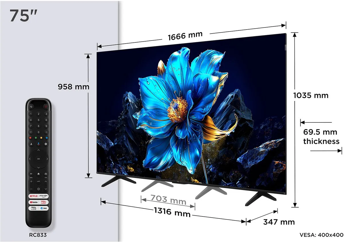 TCL 75P79K 75 inch QLED TV 2025 - Metallic - afbeelding 6 van 6