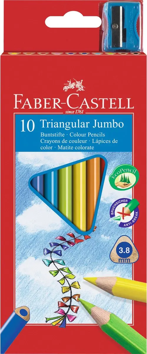 Faber-Castell Jumbo Driehoekige Kleurpotloden 10 Kleuren