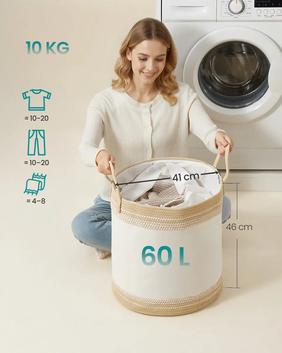 Songmics RLH060K01 Wasmand 60L - Katoen - Ø41cm