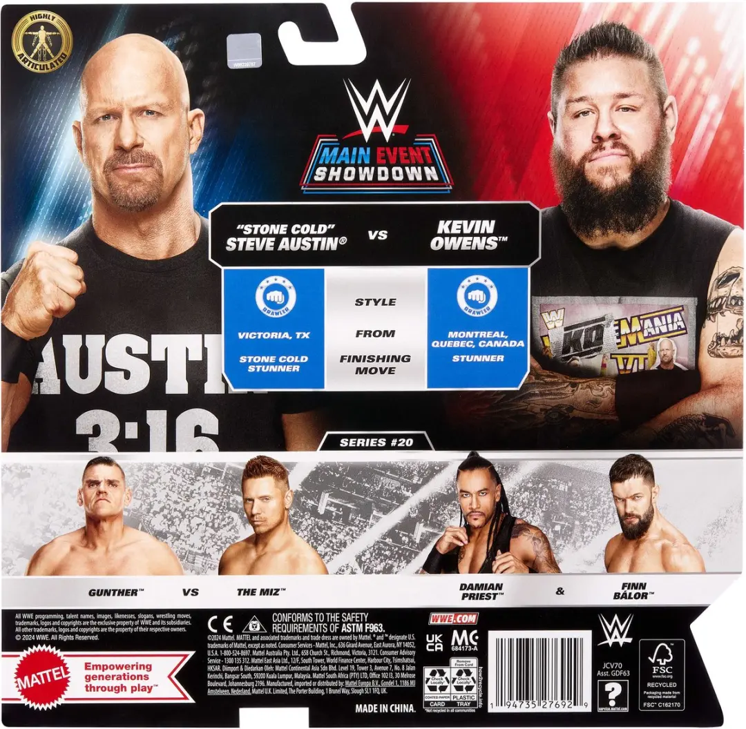 Mattel WWE Stone Cold Steve Austin vs Kevin Owens - JCV70 - Meerkleurig