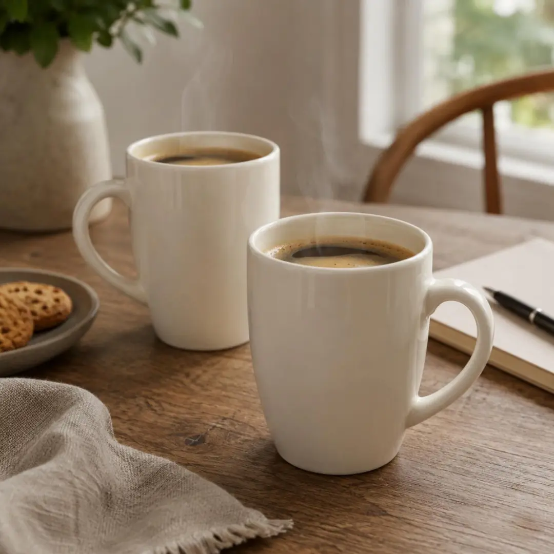 Excellent Houseware Granada Keramiek Mokken - 6x 360ml - Creme
