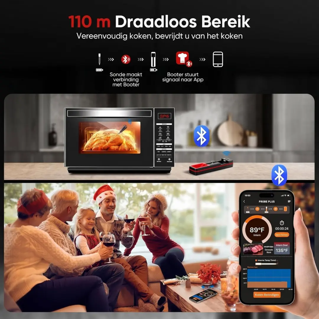 ECTEATOY Vleesthermometer Draadloos RVS - BBQ & Oven - afbeelding 6 van 6