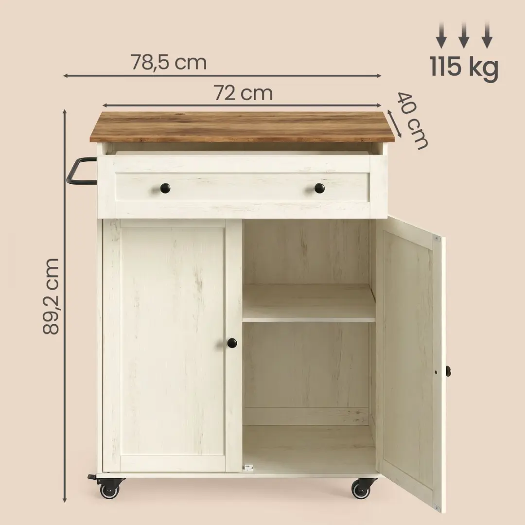 Songmics Keukentrolley Wolkenwit-honingbruin 78,5x40x89,2cm