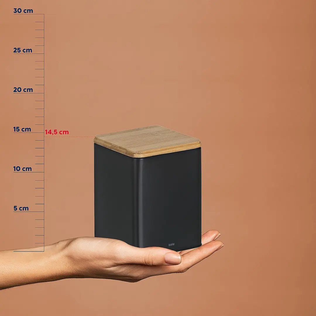Kela Voorraadpot Metaal Bamboehout 1.4L - 11.5x14.5cm - Zwart/Bruin
