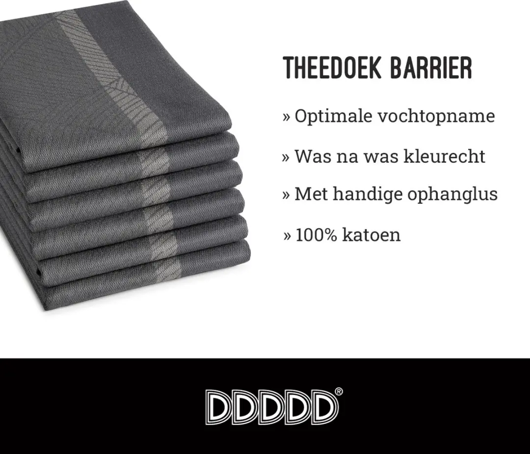 DDDDD Barrier Theedoeken 60x65cm - 6 Stuks - Antraciet - afbeelding 2 van 6
