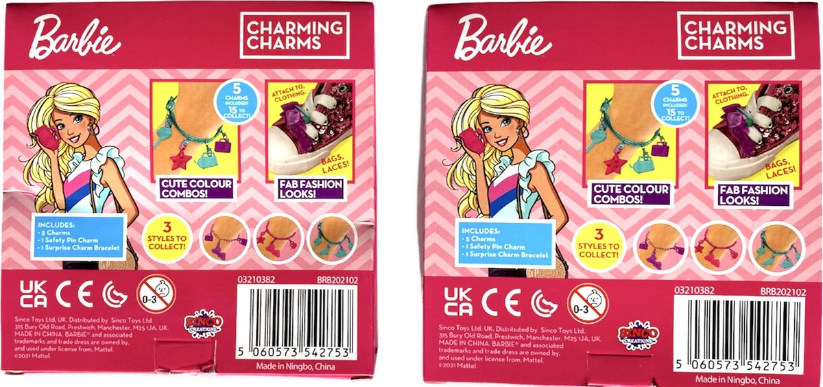 Barbie - Charms- 10 stuks - Paars - Blauw - Set - Armbandje - 2 doosjes