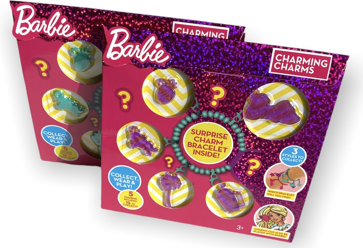 Barbie - Charms- 10 stuks - Paars - Blauw - Set - Armbandje - 2 doosjes