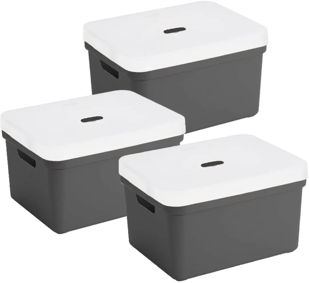 Sunware Sigma Home Opbergbox 13L - Set van 3 - Antraciet/Transparant