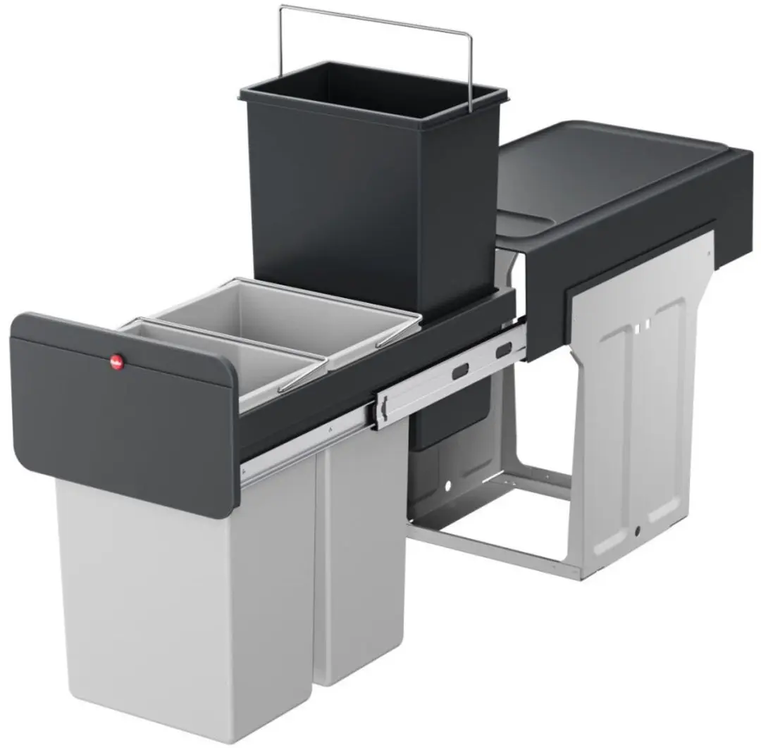 Hailo Inbouwemmer Eco-line Trio L 3x10L - Staal/Zwart - afbeelding 6 van 6
