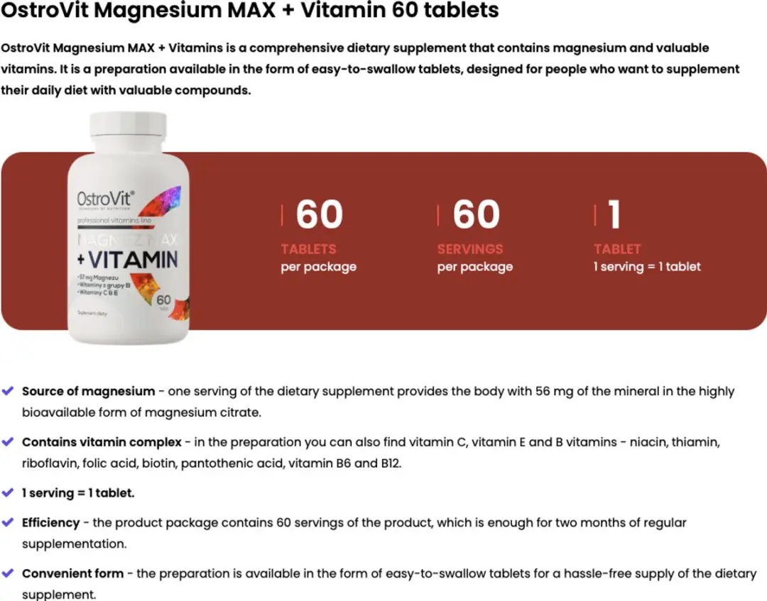 OstroVit Magnesium MAX+ Vitaminen 60 Tabletten