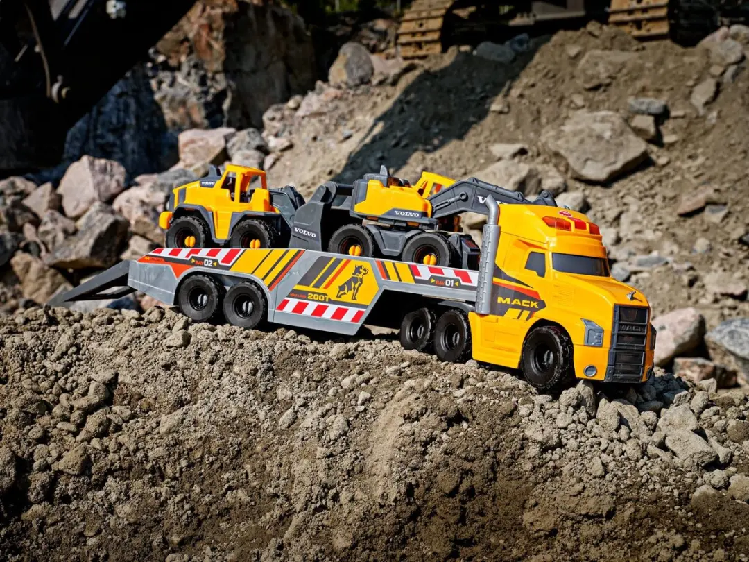 Dickie Toys Mack/Volvo Graafmachine & Lader 70cm - Licht & Geluid - Grijs/Geel/Zwart - afbeelding 2 van 6