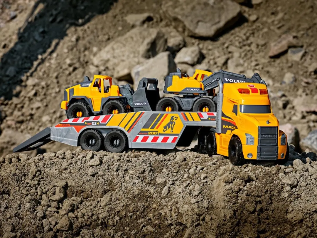 Dickie Toys Mack/Volvo Graafmachine & Lader 70cm - Licht & Geluid - Grijs/Geel/Zwart - afbeelding 4 van 6