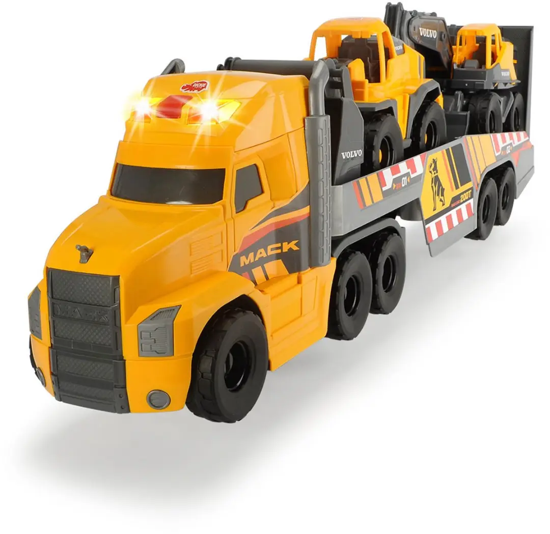 Dickie Toys Mack/Volvo Graafmachine & Lader 70cm - Licht & Geluid - Grijs/Geel/Zwart - afbeelding 5 van 6
