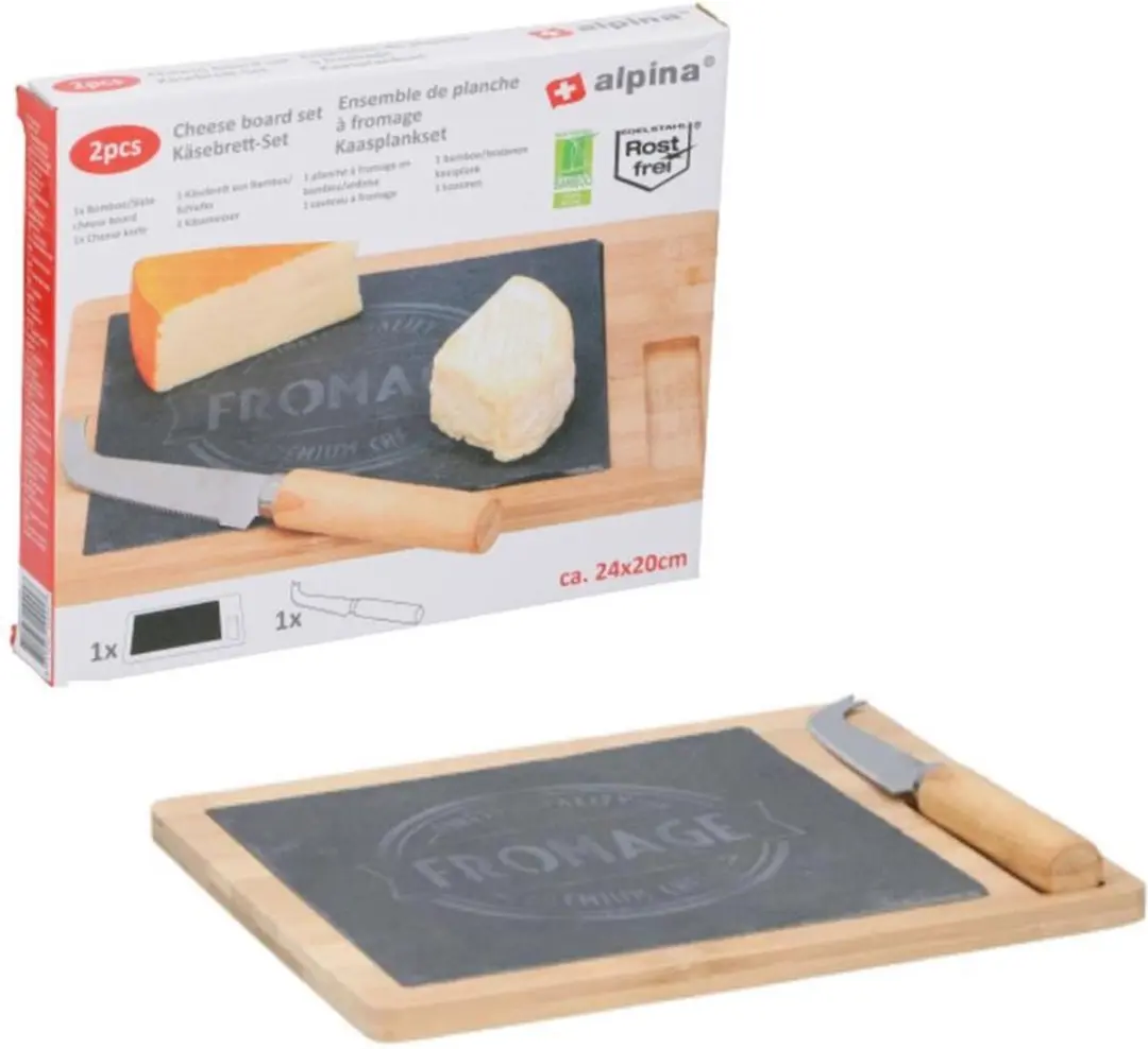 Alpina Kaasplank met Mes 24x20cm - Hout - 2 Stuks