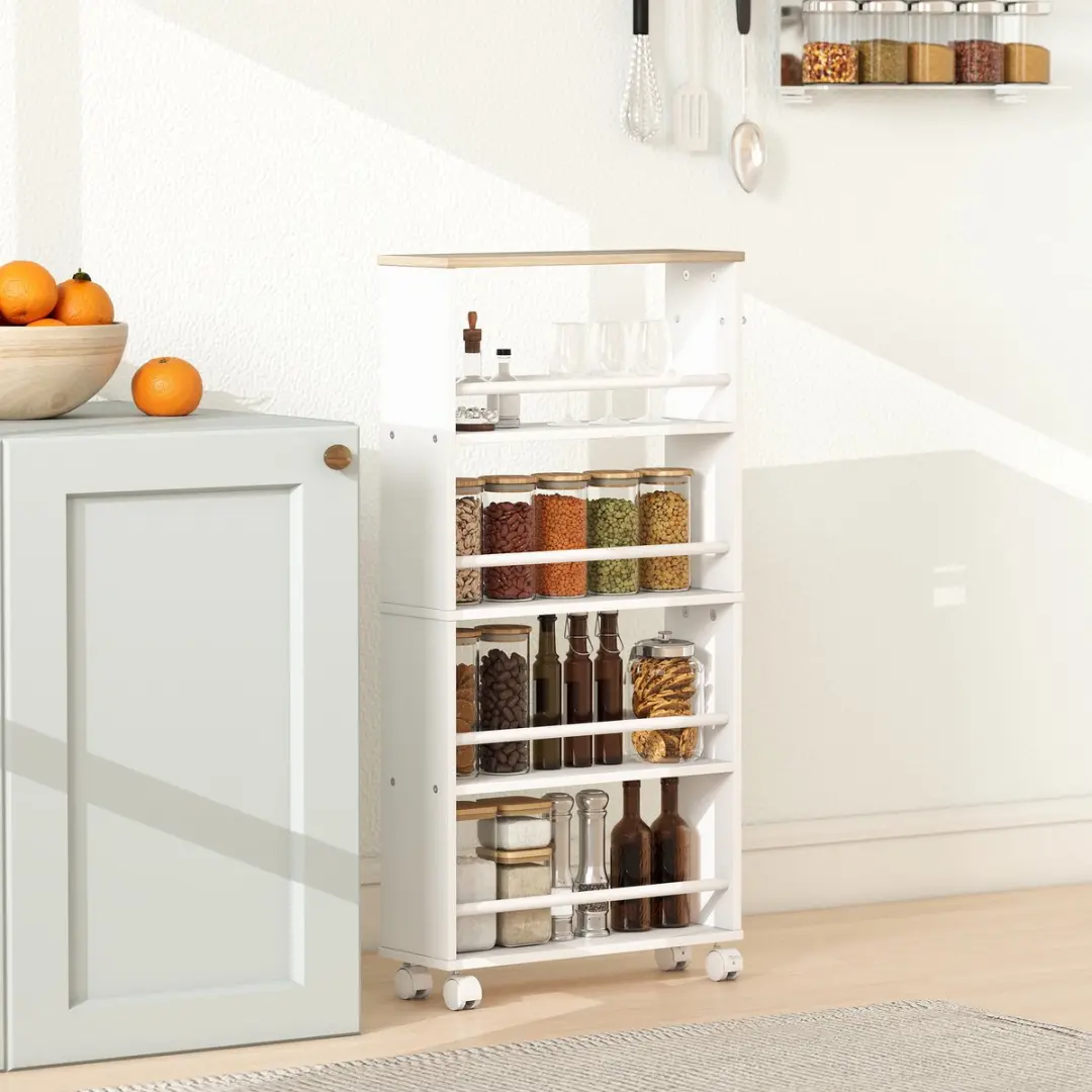 Homcom Opbergwagen 850-322V90ND - 45L x 15B x 91H cm - Natuurlijk hout