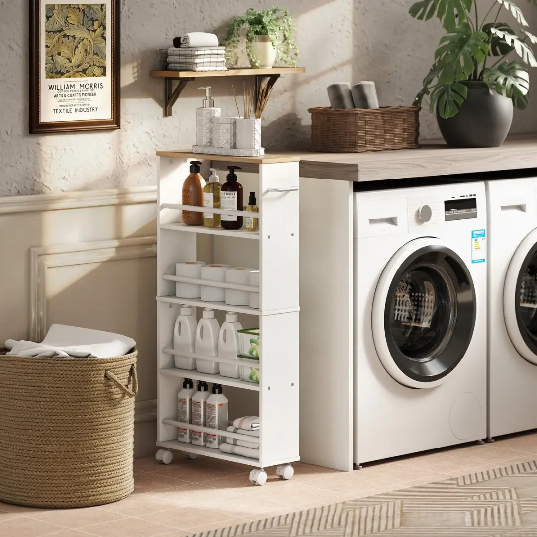 Homcom Opbergwagen 850-322V90ND - 45L x 15B x 91H cm - Natuurlijk hout