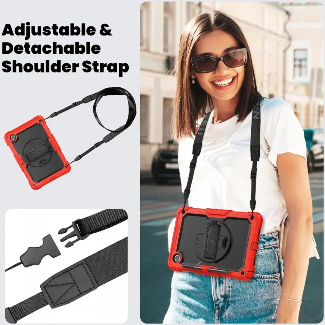 Selected Hoes Lenovo Idea Tab K11 Gen 2 - Rood - Screenprotector & 360° Draaibare Handriem