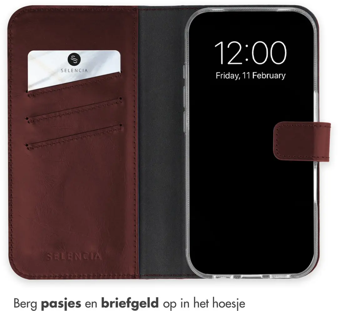 Selencia Hoesje iPhone 17 Pro Bookcase - 3 Pasjes - Donkerrood