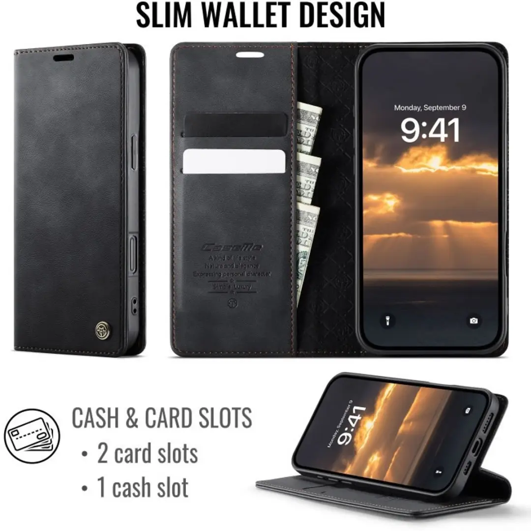 CaseMe iPhone 16 Plus Wallet Book Hoesje - PU Leer - Zwart