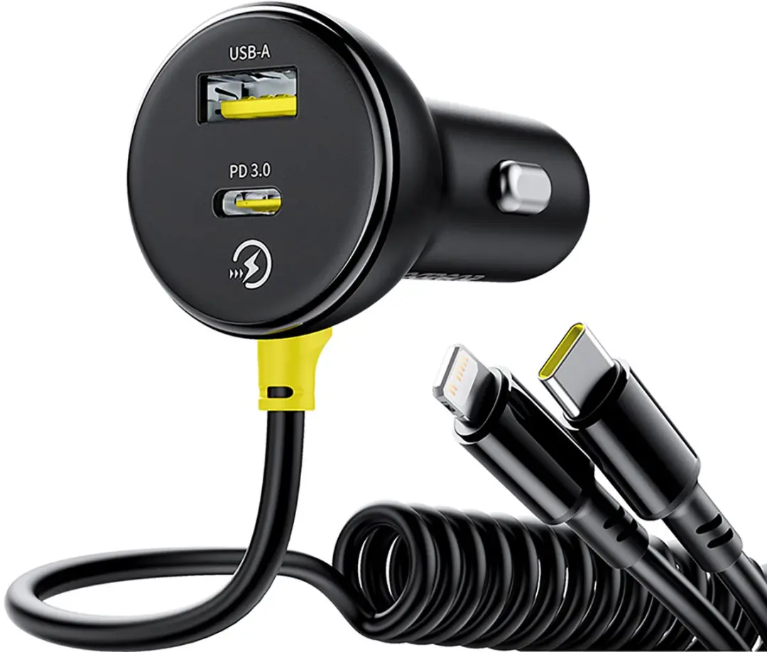 Baseus 60W Autolader USB-A USB-C Lightning - Zwart - afbeelding 3 van 6