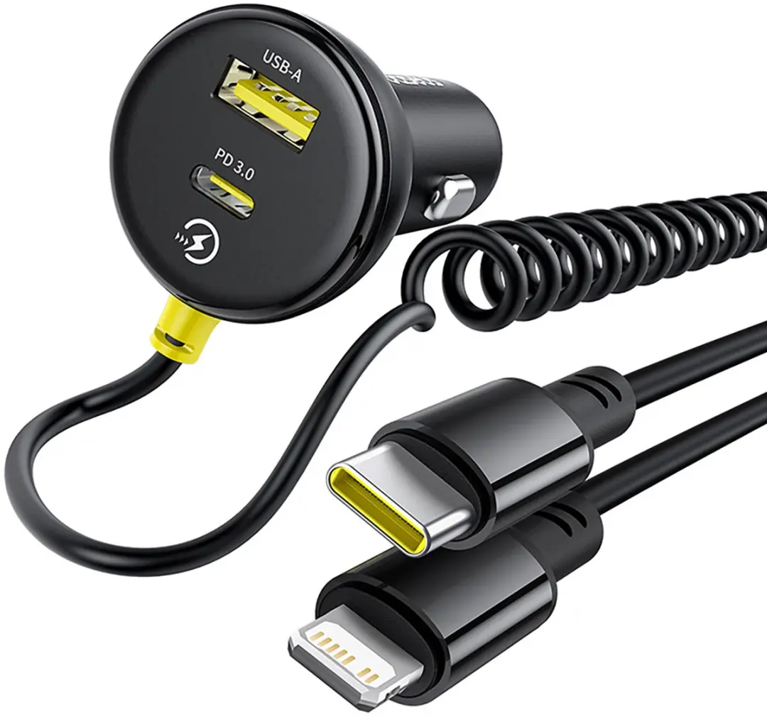 Baseus 60W Autolader USB-A USB-C Lightning - Zwart - afbeelding 2 van 6