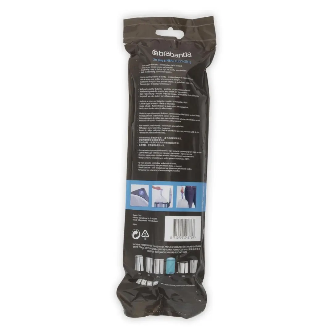 Brabantia PerfectFit Afvalzakken Code D 20 Stuks - 15/20L Wit