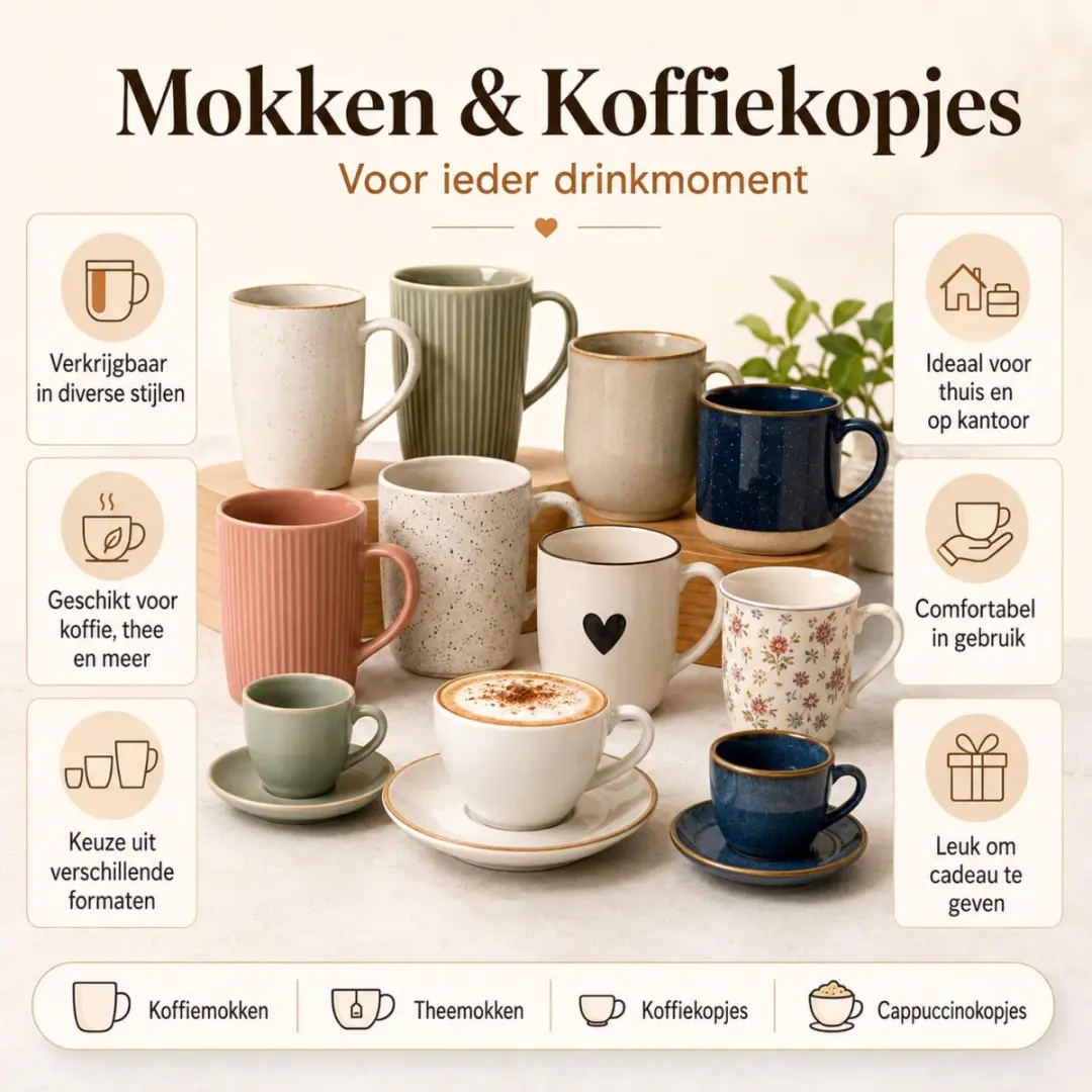 Excellent Houseware Siaki Barista Café Mokken - 8 Stuks 340ml - Beige