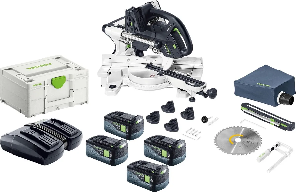 Festool KAPEX KSC 60 EB-Basic accu afkortzaag 18 V / 36 V 216 mm borstelloos + 4x accu 5.0 Ah + lader + Systainer