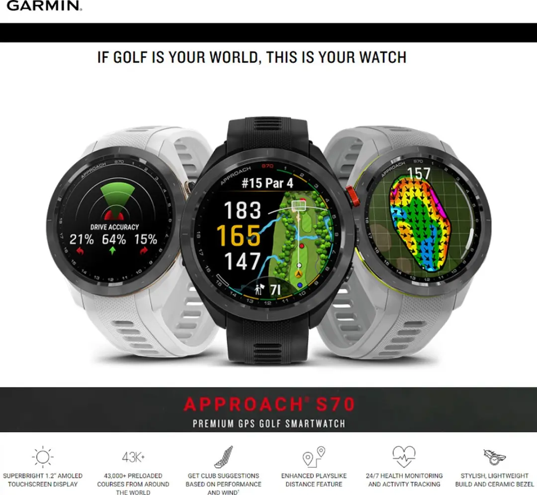 Garmin Approach S70 GPS Golfhorloge 42mm - Grijs - afbeelding 3 van 6