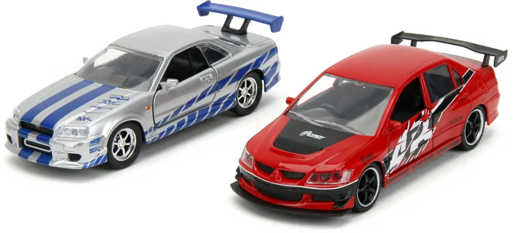 Jada Toys Fast & Furious Mitsubishi Lancer Evo + Nissan Skyline R34 GTR 1:32 - Rood/Zilver