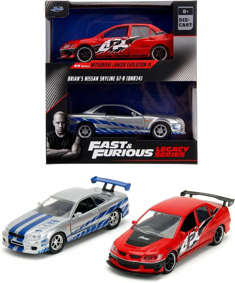 Jada Toys Fast & Furious Mitsubishi Lancer Evo + Nissan Skyline R34 GTR 1:32