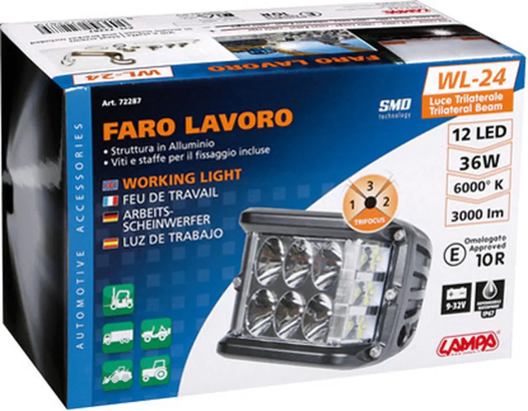 Lampa WL-24 Werklamp 12 LED 36W - 3000 Lumen - Zwart