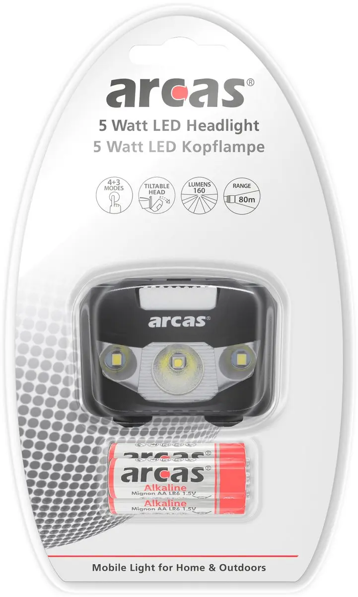 Arcas 30710010 Hoofdlamp 5W - 160 Lumen - Zwart