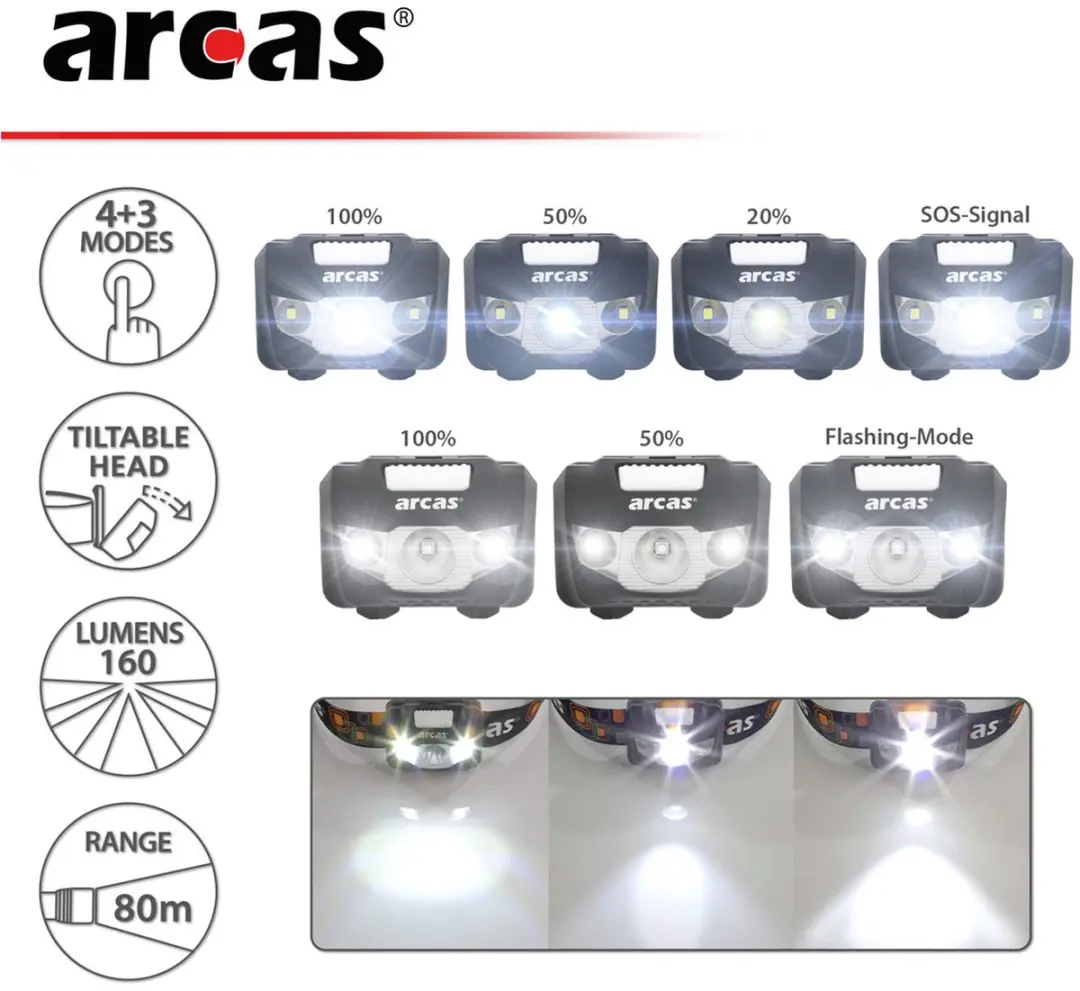 Arcas 30710010 Hoofdlamp 5W - 160 Lumen - Zwart - afbeelding 6 van 6