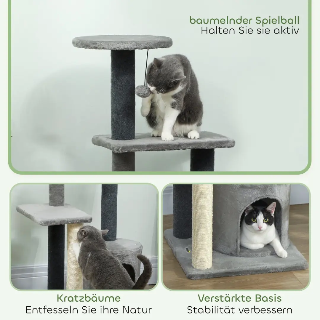 Pawhut Kattenboom Krabpaal Grijs - 103x45x40cm - 2 Ligplekken