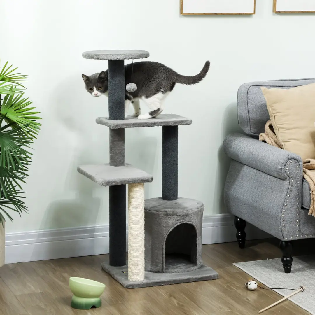 Pawhut Kattenboom Krabpaal Grijs - 103x45x40cm - 2 Ligplekken
