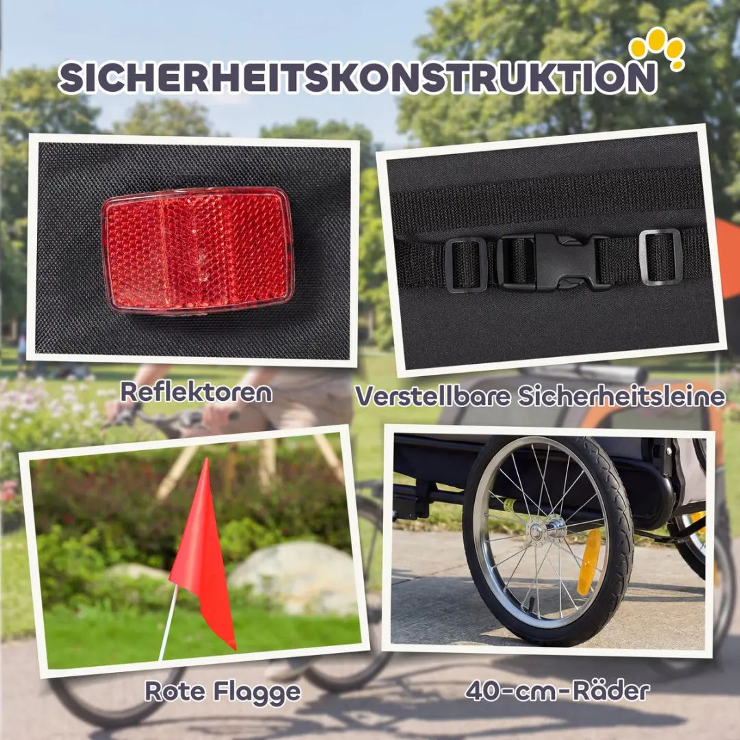 Pawhut Huisdierenfietstrailer - 127,5x57,5x75,5cm - Oranje