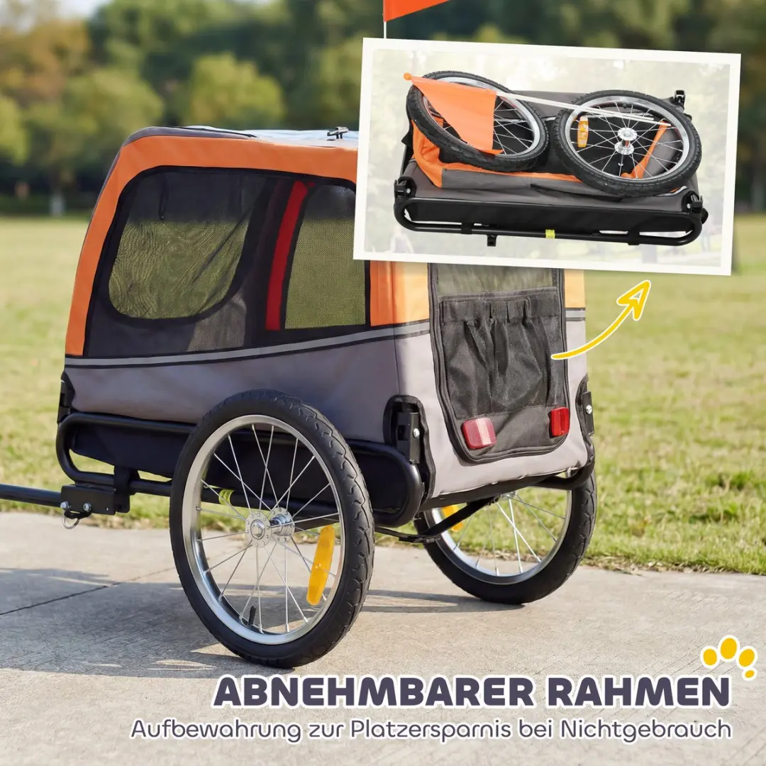 Pawhut Huisdierenfietstrailer - 127,5x57,5x75,5cm - Oranje