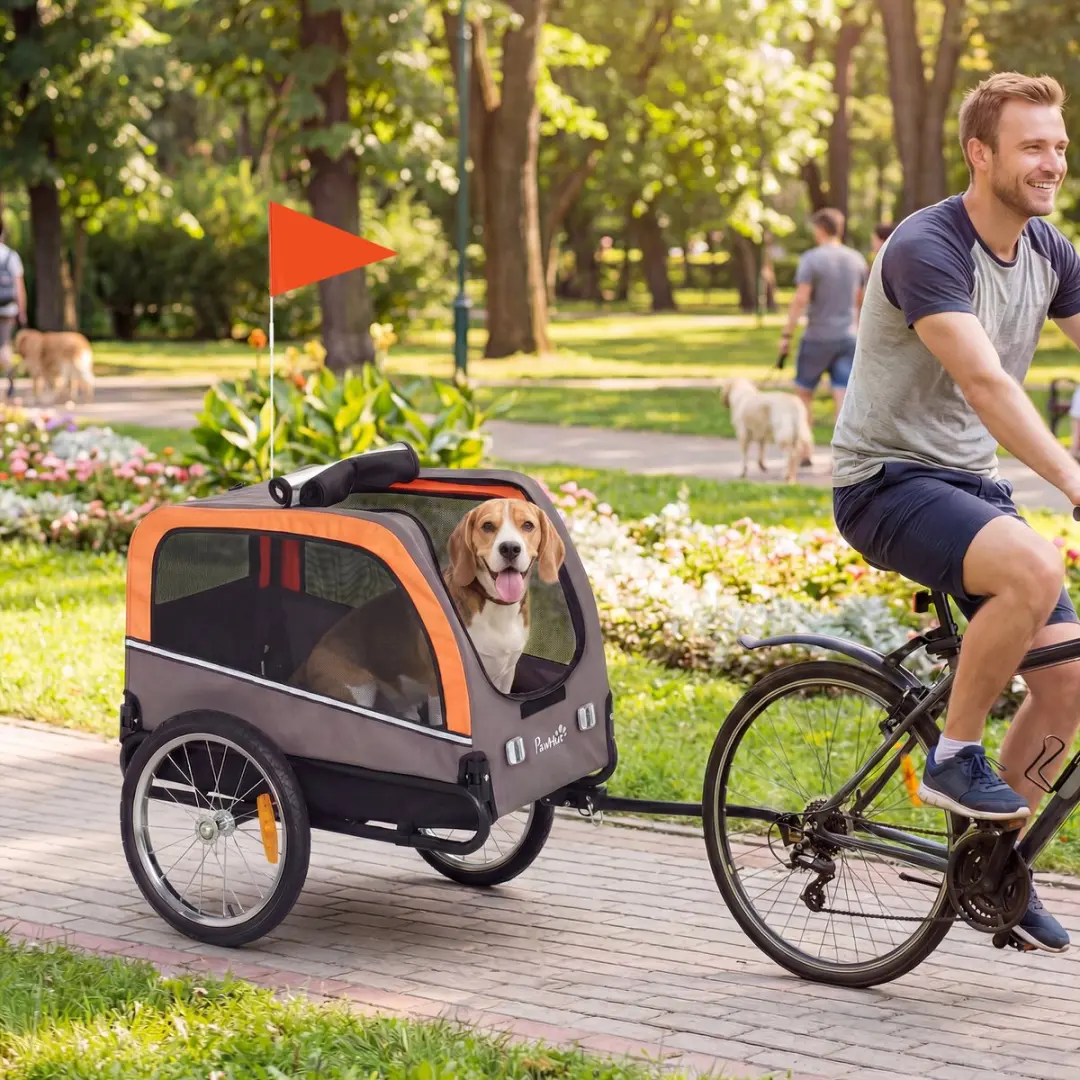 Pawhut Huisdierenfietstrailer - 127,5x57,5x75,5cm - Oranje