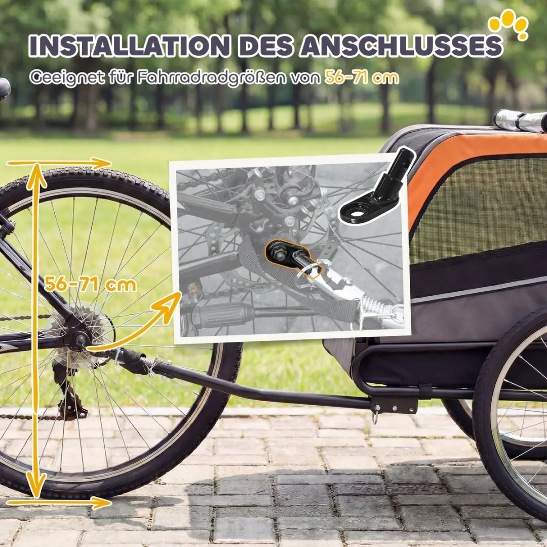 Pawhut Huisdierenfietstrailer - 127,5x57,5x75,5cm - Oranje
