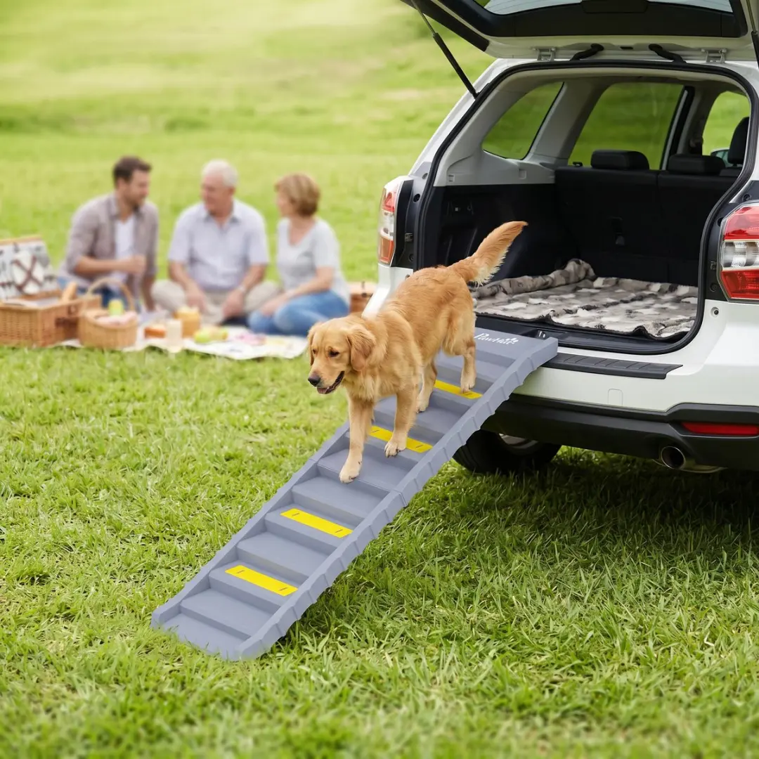 Pawhut Pet Ramp Kunststof - 154x40x7,5cm - Grijs