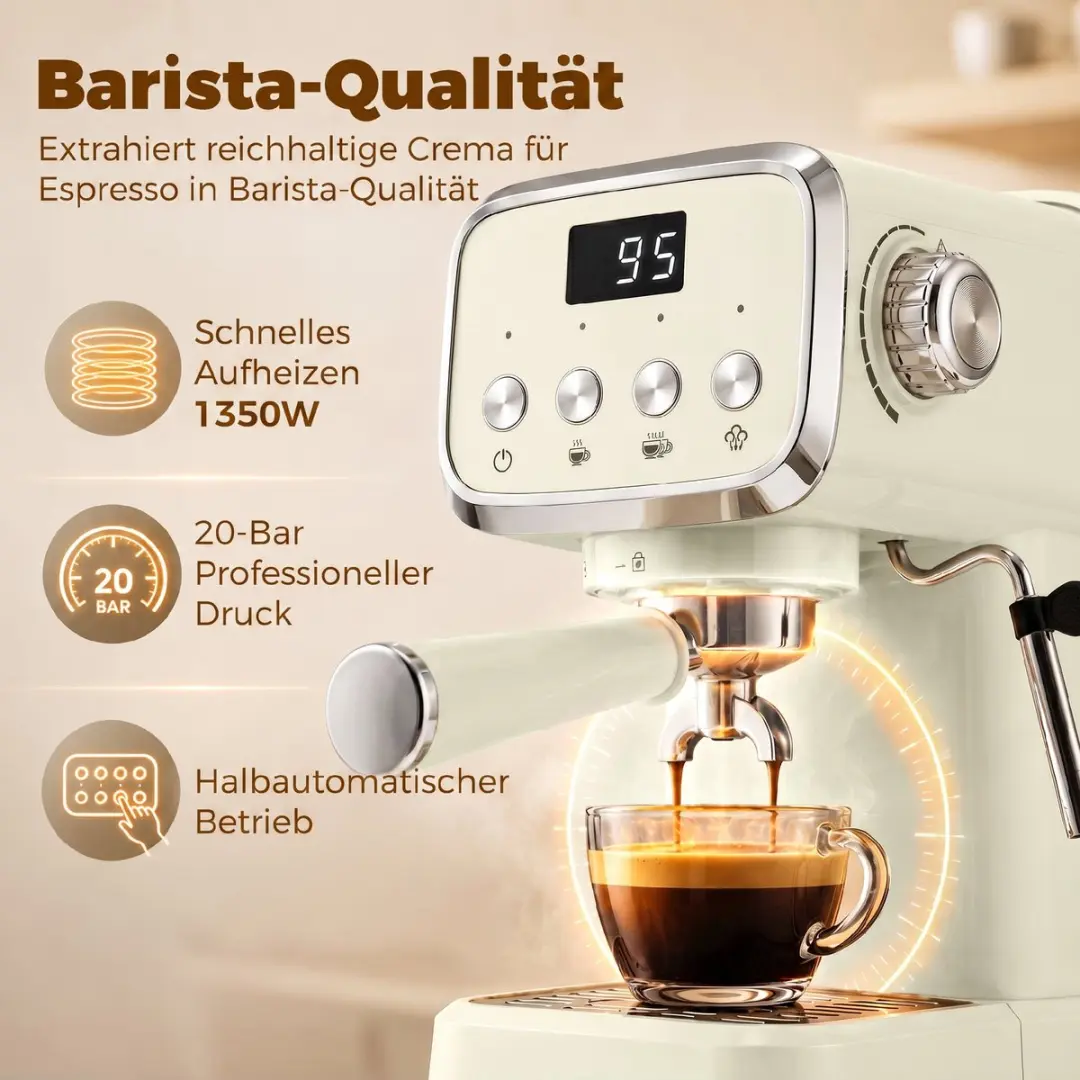 Homcom Halfautomatische Pistonmachine 20 bar 1.2L - Crèmewit - afbeelding 6 van 6