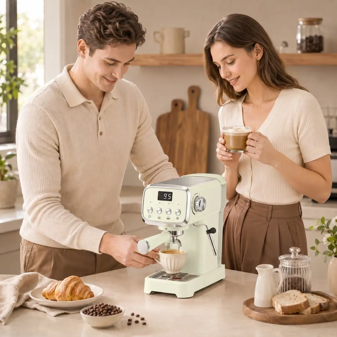 Homcom Halfautomatische Pistonmachine 20 bar 1.2L - Crèmewit