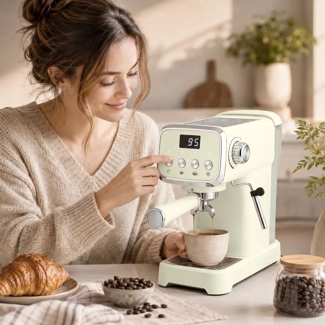 Homcom Halfautomatische Pistonmachine 20 bar 1.2L - Crèmewit