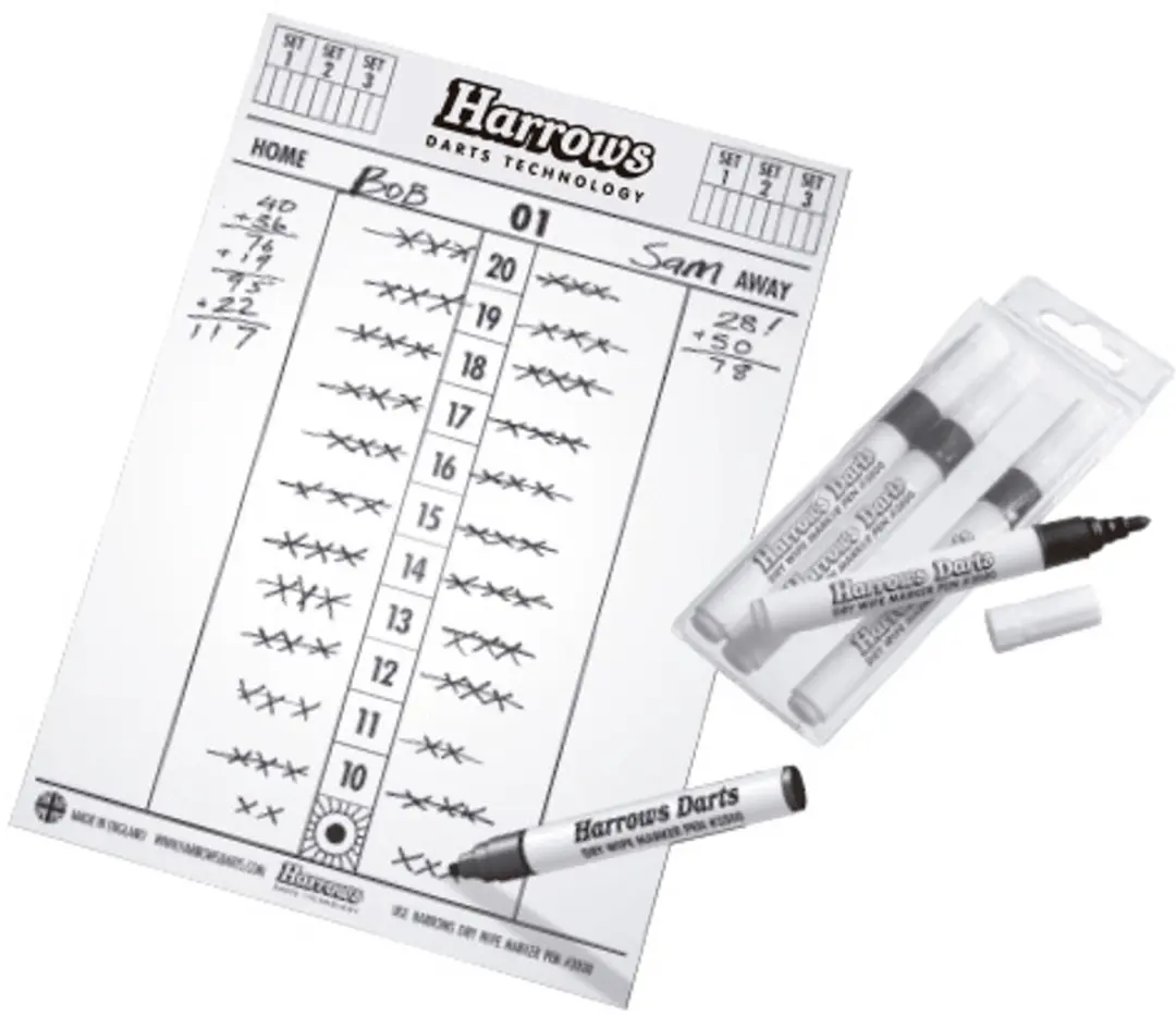 Harrows Scorebord + Markers 4-delig - Wit