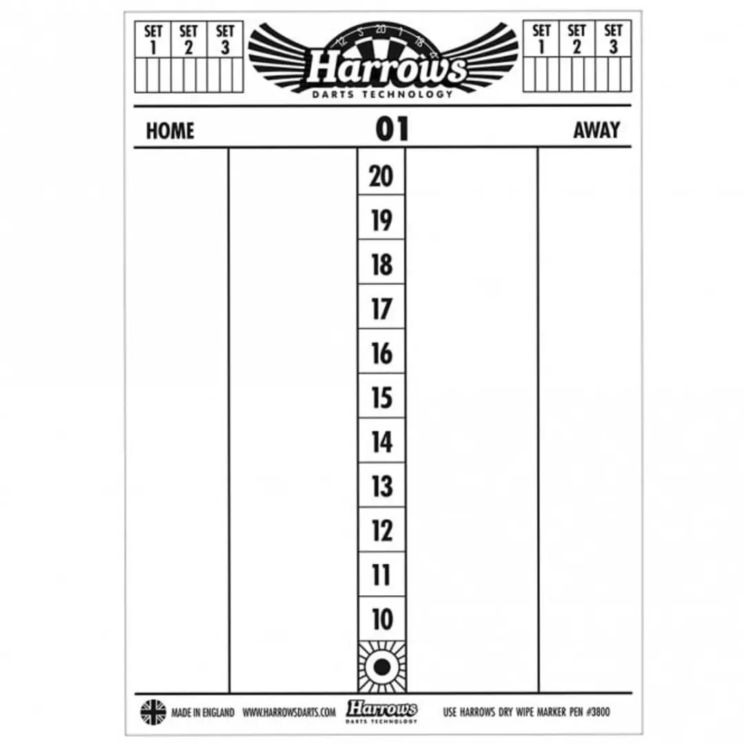 Harrows Scorebord + Markers 4-delig - Wit
