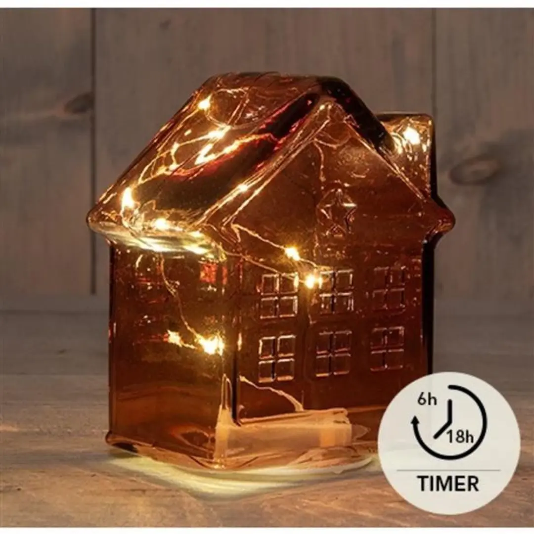 Anna's Collection LED Huisje Glas Bordeaux - 14cm