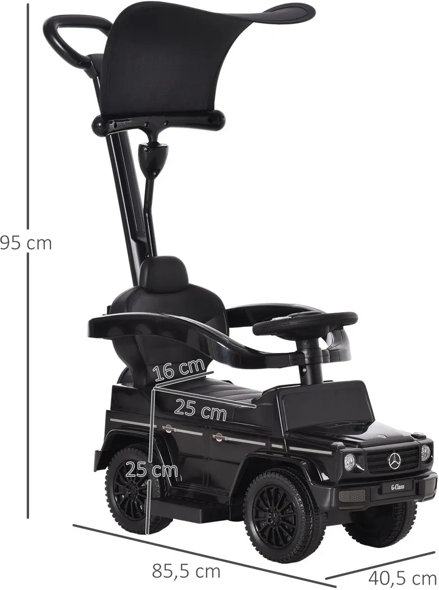 Homcom Loopauto met Duwstang - 85,5L x 40,5B x 95H cm Zwart - afbeelding 6 van 6