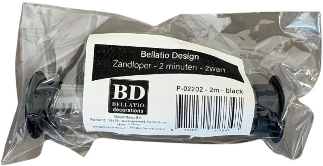 Bellatio Design Zandloper Douche/Badkamer Timer - 2 minuten - Zwart