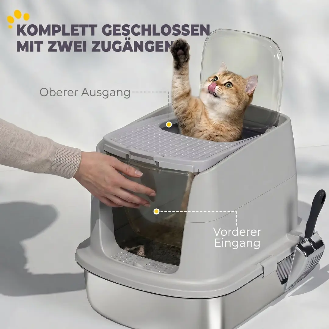 Pawhut Kattenbak - Edelstahl 52L - Hellgrau